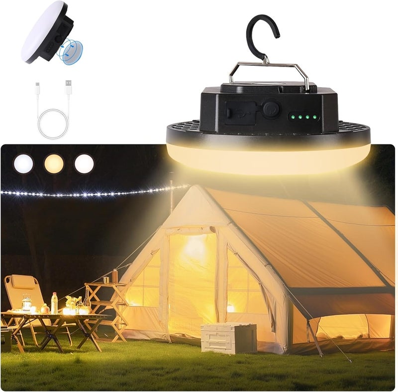 Amkulop Camping Pop up Tent Light for Hanging, LED Rechargeable Portable Overhead Lantern for Vendor Booths, 3 Modes Waterproof Outdoor Camp Lamp with Battery Power for Glamping (Dimming-Black) - Image 1